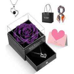 Gifts for Her Preserved Rose Eternal Rose with I Love You Necklace Wiggle Rose Gift Box Eternal Real Rose Flower for Mother's Day Birthday Anniversary Gift Box for Mother Girlfriend Wife