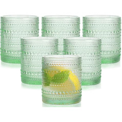 abrwyy Green Tumblers Set of 6, 10oz Hobnail Tumblers - Green Vintage Glasses for Beer, Cocktail, Lemonade, Juice, Coffee and Various Mixed Drinks