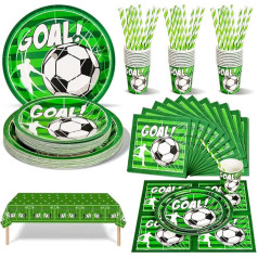 Nkaiso Football Birthday Decoration Set, Neutral Party Tableware Set for 25 People, 126 Pieces, Green Paper Plates, Cups, Napkins, Straws, for Baby Shower, Birthday, Girls, Boys, Theme Party