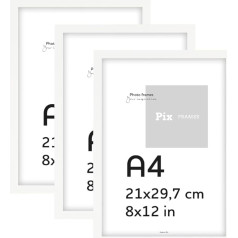 Pix FRAMES Set of 3 A4 Picture Frames - Wooden Frame for Photo - Frame with Acrylic Glass Panels - Frame for Hanging and Standing - Modern Photo Frame - White