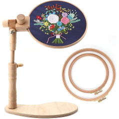ZOCONE Adjustable Twisted Beech Wood Embroidery Hoop Stand with 2 Wooden Embroidery Hoops, Embroidery Hoop for Cross Stitch and Embroidery Projects (A)