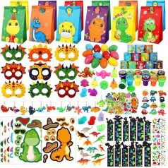 RichSmile Pack of 230 Dinosaur Party Bags Children's Birthday Party Favours Gift, Dinosaur Party Dinosaur Stamp Children's Tattoos Snap Bracelet Gift Bags Children's Dino Decoration Children's