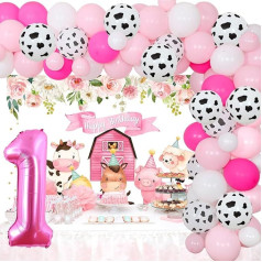 Farm Animal 1st Birthday Decorations Girls Pink Farm Barnyard Flower Birthday Backdrop Animal Farm Balloon Garland Party Supplies Farmhouse Baby Shower Party Decorations For Girl