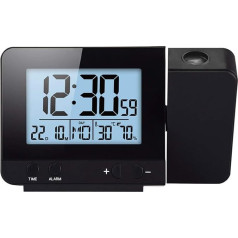 ALLOMN Projection Alarm Clock, Digital Alarm Clock Double Alarm with USB Charging Port 12/24 Hours Temperature/Day/Time/Date Display/Snooze Function (Black)