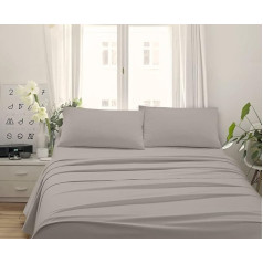 Made in Italy - Capri Complete Bed Linen for Double Bed 140 cm 4 Pieces in Cotton - 1 Flat Sheet + 1 Fitted Sheet + 2 Pillowcases 50 x 80 cm (Double Bed 160, Dove Grey)