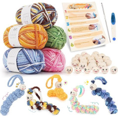 Aeeque Worry Worms Crochet Set, Lucky Worms Crochet Set with 60 Pieces Wooden Heads 20 mm, 250 g Crochet Yarn, 3.5 mm Crochet Hook, DIY Crochet Set with Instructions (English language not guaranteed),