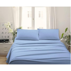 Made in Italy - Capri Complete Bed Linen for King Size Bed 4 Pieces in Cotton - 1 Flat Sheet + 1 Fitted Sheet 180 x 200 cm + 2 Pillowcases 50 x 80 cm (King Size, Light Blue)