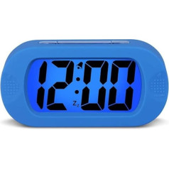 Digital Alarm Clock, Bedside Clock, Large LCD Display with Backlight, Snooze, Intelligent Brightness Sensor, Alarm Clock for Kids, Travel Clock, Home, Office (Blue)