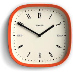 JONES CLOCKS® Marvel Wall Clock Retro Rounded Square Clock 25 cm Orange Cool Designer Look for Kitchen, Living Room or Office