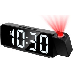 Ankilo Projection Alarm Clock, Bedside Alarm Clock with 180° Projection on Ceiling Wall with USB Charging, 12/24 Hour, Snooze, Loud Alarm Clock for Bedroom