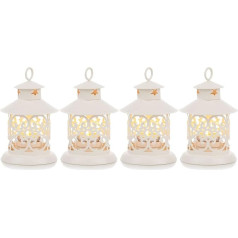 Romadedi Tea Light Lantern White Decoration – Set of 4 Vintage Lantern Candle Metal Small with Engraving for Candles, Table Decoration, Wedding, Christmas, Ramadan, Balcony, Garden, Outdoor