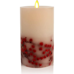 Luminara Moving Flame Red Berry Inclusions LED Pillar Recessed Edge Smooth Wax Unscented (6.5 Inches)
