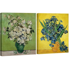 Wieco Art - Modern Irises in Vase by Van Gogh Classic Artwork Famous Oil Paintings Reproduction 2 Piece Wrapped Floral Giclee Canvas Prints Flowers Pictures on Canvas Wall Art for Bedroom Home Decor