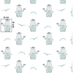 Pingianer Hippo 100% Cotton Fabric, Children, Sold by the Metre, Craft, Sewing Fabric (Hippo Boy Blue, 200 x 160 cm)