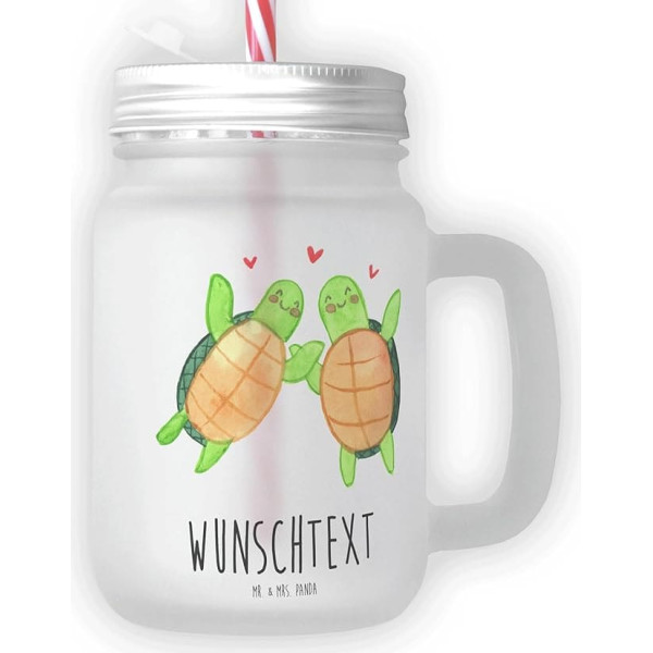 Mr. & Mrs. Panda Personalised Drinking Glass Mason Jar Turtles Couple - Personalised Gifts, Love Gift, with Name, Marriage, Gift