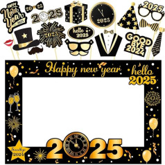 New Year Photo Frame Props - 91.4 x 61 cm, Pack of 36, Happy New Year Photo Booth Props for New Year Decorations 2022, New Year Picture Frame for NYE