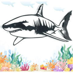keluly Metal Decoration Floating Wall Sculpture with Shadow Steel (Shark, 43 x 31 cm)