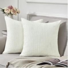 Topfinel Set of 2 Cushion Covers, Corvelvet Cushion Covers, Sofa Cushion, Decorative Cushion Cover with Regular Granules for Sofa, Living Room, Bedroom, Office, Car, 30 x 50 cm, White