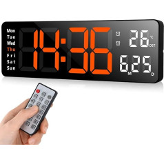 Fuloon Digital Wall Clock, LED Wall Clock with 13 Inch Large Display, Digital Alarm Clock with Remote Control, Timing and Countdown, Table Clock Digital with Date, Week, Temperature for Bedroom,