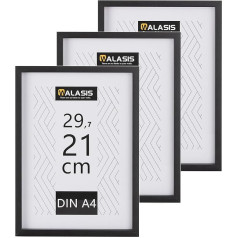 Walasis Picture Frame A4 Black Picture Frame: Set of 3 21 x 29.7 cm Wooden Frame with Plexiglass for Certificates Graduation Prints