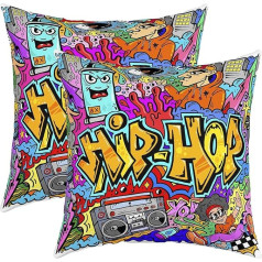 Loussiesd Hip Hop Decor Pillow Covers 18 x 18 Inch 2 Pack Hippie Graffiti Style Pillow Covers for Sofa Graffiti Graphic Street Culture Grunge Art Decorative Pillow Covers Outdoor Pillows