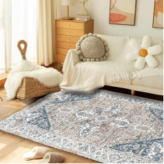 Washable Rug Indoor & Outdoor Rug Balcony Patio Kitchen Rug Modern Modern Boho Ethnic Pattern Rug Living Room Bedroom Rug (Vintage Blue, 140 x 200 cm)