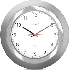 Mebus Radio Controlled Wall Clock, Classic Model, Silver Frame, White Dial, 24 cm Diameter, Round, Radio Controlled Clock (DCF77), Model: 19452, Colour: Silver, White