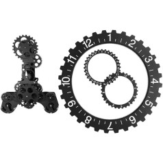 Akozon Wall Clock 3D Modern Large Wall Rotating Mechanical Calendar Wheel Black Steampunk (Black)