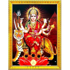 zig zag Durga Maa Photo Frame for Wall Table Pooja Room 7x9 inch Acrylic Glass Gold