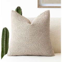 Foindtower Textured Boucle Cushion Cover Solid Color Cozy Soft Decorative Couch Cushion Cover for Chair Sofa Bedroom Living Room Home Decor 18x18 Inch Beige Oatmeal