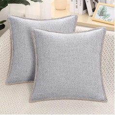 decorUhome Decorative Light Grey Cushion Covers 24 x 24 Inch Linen Trimmed Edge Cushion Cover for Sofa Couch 60 x 60 cm Set of 2