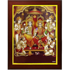 zig zag Lord Ram Darbar Ji Wall Hanging Photograph, Temple, Table, Pooja Room (9.5 x 34.3 cm, Brown/Gold)