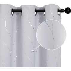 1 Pair Blackout Curtains Thermal Soft Mesh Pattern Silver Insulated Curtain for Living Room Bedroom Indoor 2 Panels with Eyelets (140 x 285 cm, Ice White)
