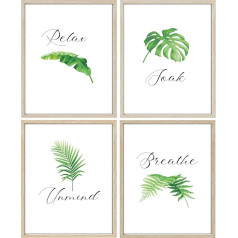 IKORNUO Bathroom Wall Art Botanical Prints for Walls Relax Soak Unwind Wall Art 4 Pack 8x10 Unframed
