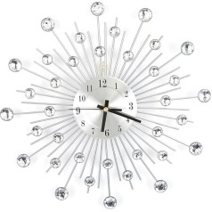 Ejoyous Silver Round Stylish Modern Wall Clock Fashion Luxury Metal Wall Clock Diamond Studded Living Room Bedroom Modern Decoration Wall Clocks for Living Room 300x300mm