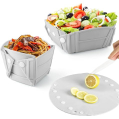 CHSEEO Foldable Bowl, 3-in-1 Silicone Camping Foldable Bowl Square, Portable Collapsible Lunch Box, Foldable Fruit Salad Bowl for Camping, Hiking, Kitchen, School, Outdoors, Grey