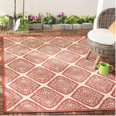 SAFAVIEH Beachhouse Collection Medallion Rug for Indoor & Outdoor Use Short Pile, Red and Cream, 155 x 229 cm