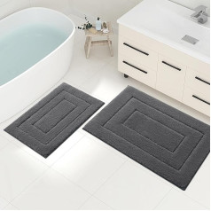 Homaxy Microfibre Bathroom Rug Set 2-Piece Non-Slip Washable Bath Mat Set Soft Bath Mat Set Water-Absorbent Bath Mat for Bathroom - 40 x 60 cm + 50 x 76 cm, Dark Grey