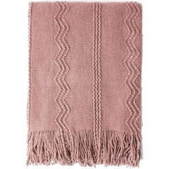 BOURINA Textured Solid Soft Sofa Throw Couch Cover Knitted Decorative Blanket Coral Pink 50x60 Inch