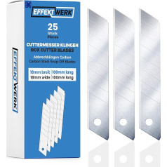 Effektwerk Utility Knife Blades (Silver, 25-Pack), 18mm Replacement Blades for Utility Knives, Heavy Duty Carbon Steel Snap-off Blades