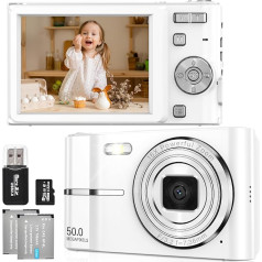 FAYIBUY Digital Camera 50MP 1080P FHD Photo Camera with Auto Focus 16X Digital Zoom Camera Portable Compact Camera with 32GB SD Card for Children Teenagers Beginners Gift (White)