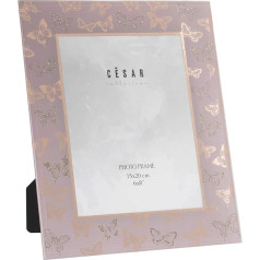 Glass Photo Frame with Butterflies for Photography 15 x 20 in Pink and Gold Ext. 23 x 28 cm, INT. 15 x 20 cm.