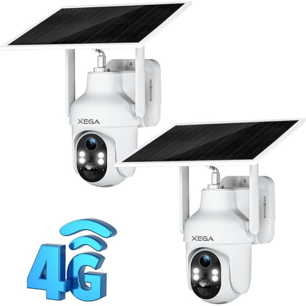 Xega 4G LTE Surveillance Camera Outdoor Battery with SIM Card Solar Panel, 2K 3MP Wireless Solar IP Camera Without WiFi Outdoor, Colour/IR Night Vision, 2-Way Audio, PIR Detection, Cloud/TF (2)
