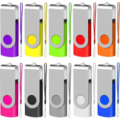 USB Stick Pack of 10 Foldable 4GB USB 2.0 Transmemory Memory Stick, 10 Colours