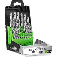 Pinava® Wood Drill Bit Set 1-13 mm [Continuous Sharp & Precise] 25-Piece HSS-G Drill Set - Drill Set Wood - Drill Set for Clean Drill Holes 0.5 mm Steps