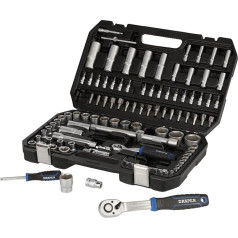 Draper Hi-TORQ Steckschlüsselsatz – 21536 – metrisches 1/4 Zoll und 1/2 Zoll Sq Dr Satin-Chrom-Werkzeugsatz, 108-teilig
