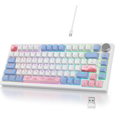 SbocKeeb Mechanical Keyboard Wireless 75% with Button, TKL Gaming Keyboard 75% American QWERTY RGB Bluetooth/2.4G/USB PBT Keycaps, Hot-Swap for Mac/Win (V400pro Pink)