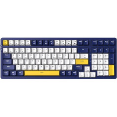 Qisan Mechanical Wireless Keyboard USB Wired Gaming Keyboard Ice Blue LED Backlight Keyboard Red Switch 100 Keys US Layout (Dark Blue/White/Yellow Combo)