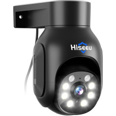Hiseeu 5MP + Automatic Tracking Surveillance Camera Outdoor WiFi, 360° Display PTZ Camera with 5X Digital Zoom, Colour Night Vision, 2-Way Audio, IP66 Waterproof, Cloud/SD Card Storage