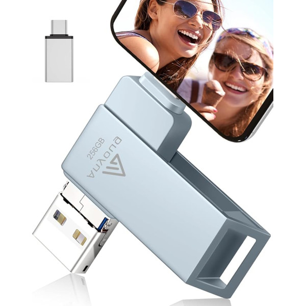 USB Stick 256 GB, Anyoug Memory Stick USB 3.0 Photo Stick (Mobile Memory, Rotating Design, Automatic Backup) for iOS, Phone, Android Mobile Phone, Pad, Laptop and Computer, PC Grey
